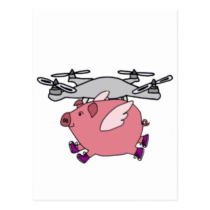 Funny Flying Pig Drone Cartoon Postcard | Zazzle.com | Diy ...