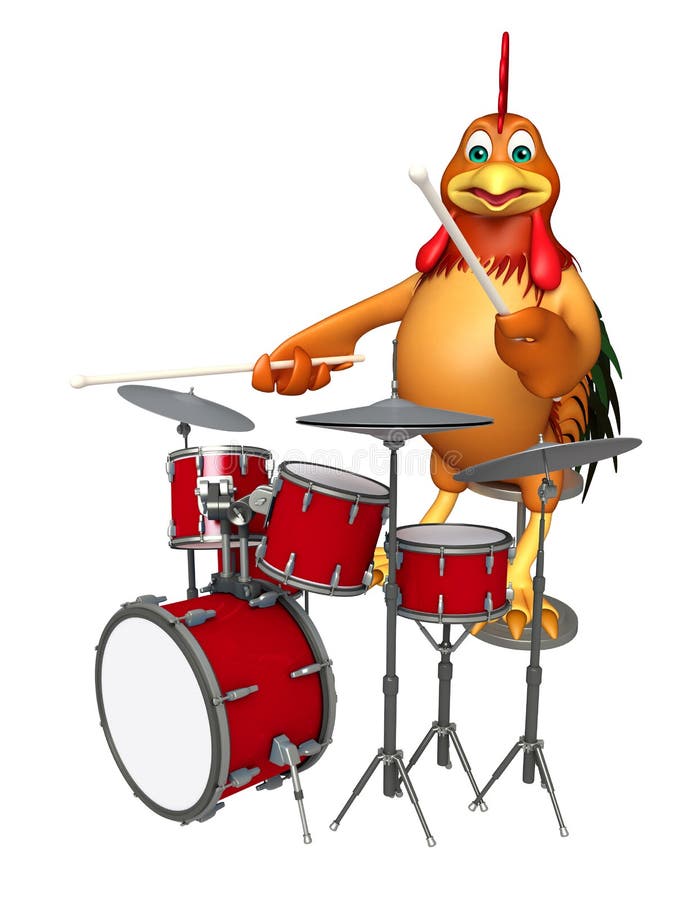 Fun Chicken Cartoon Character With Drum Stock Illustration ...