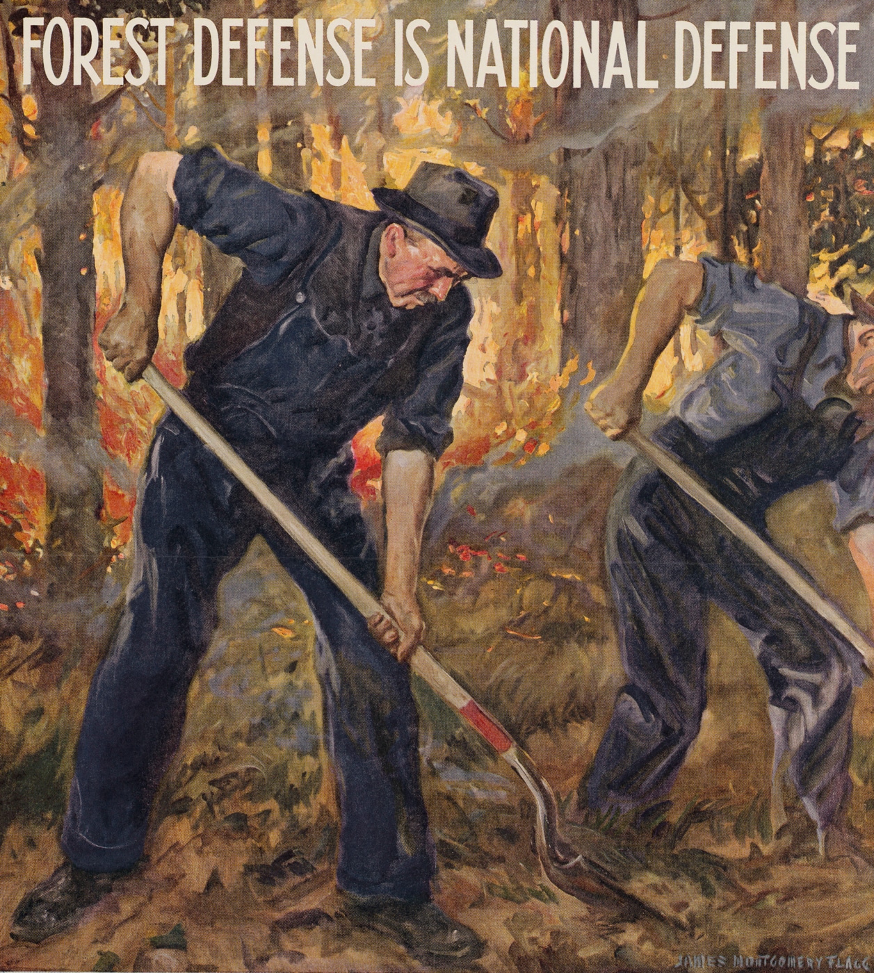 Shown here is a WWII poster reminding people that Forest Defense is National Defense.