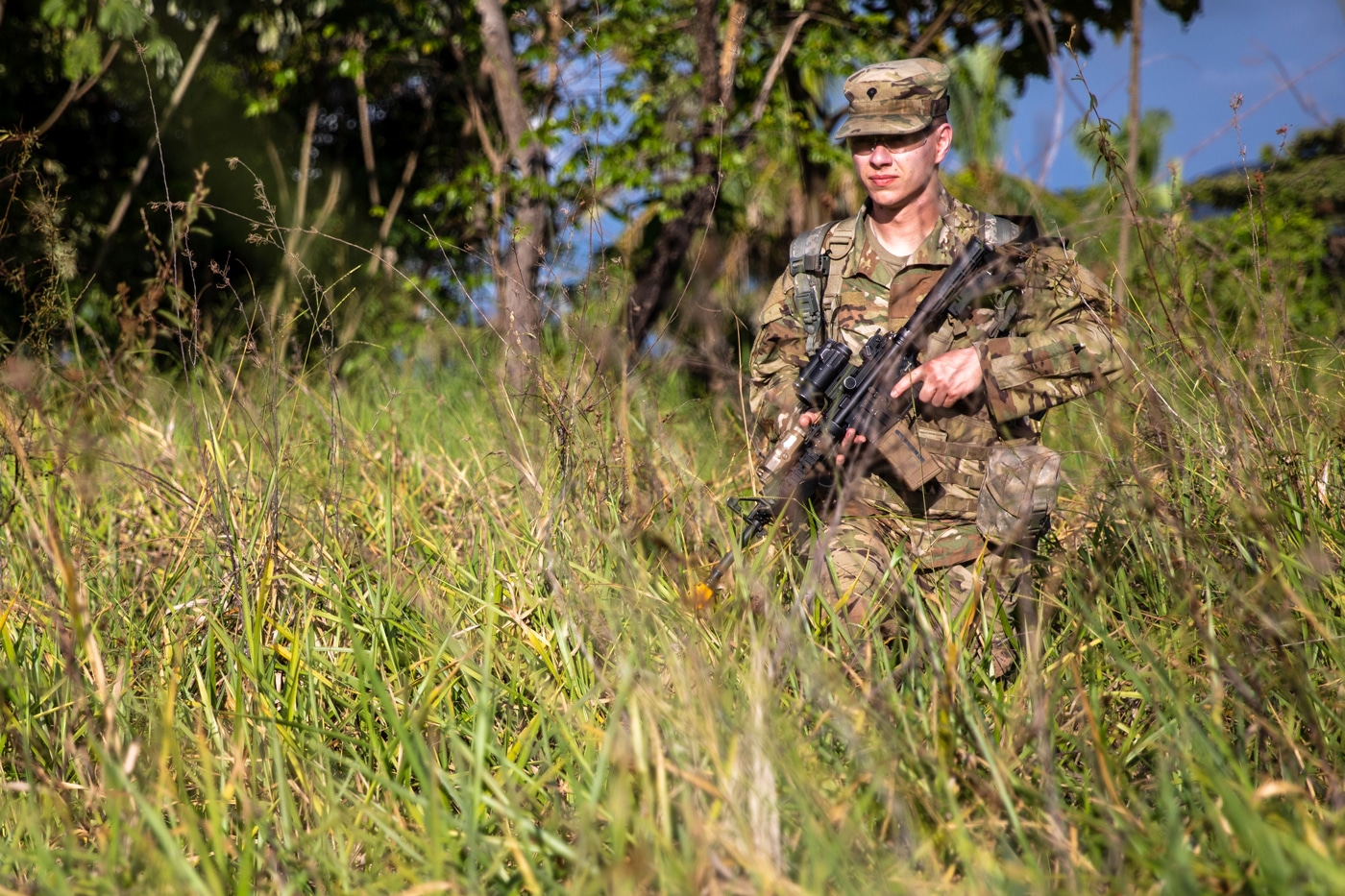 This U.S. Army soldier patrols in the country of Columbia, South America. Situational awareness on patrol is important for surviving a dangerous situation.