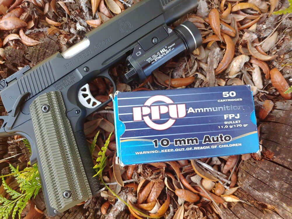 6" Springfield Armory TRP 10mm pistol with PPU ammo