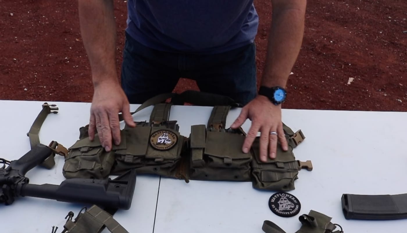 demonstrating features of the Mayflower Split-Front chest rig