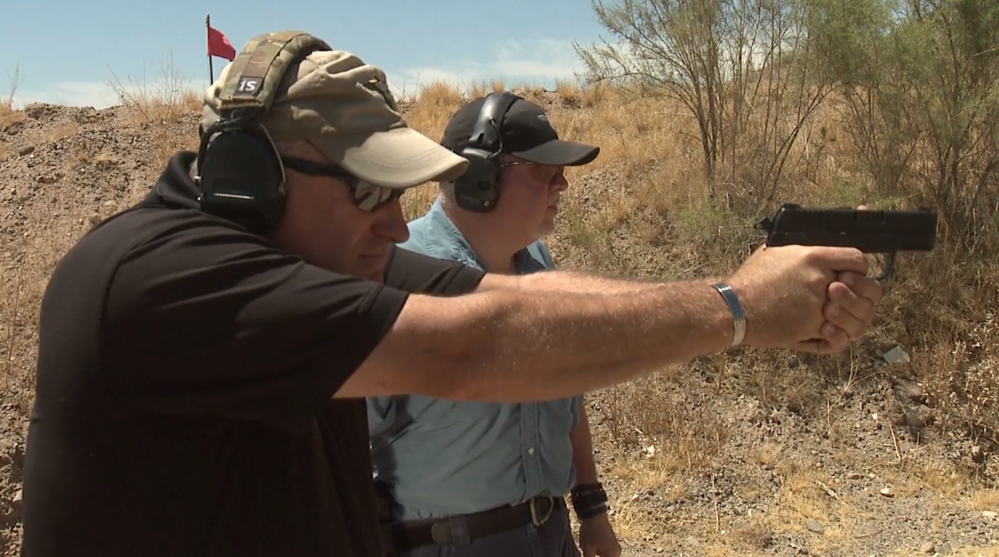 instructor demonstrating the Mozambique Drill