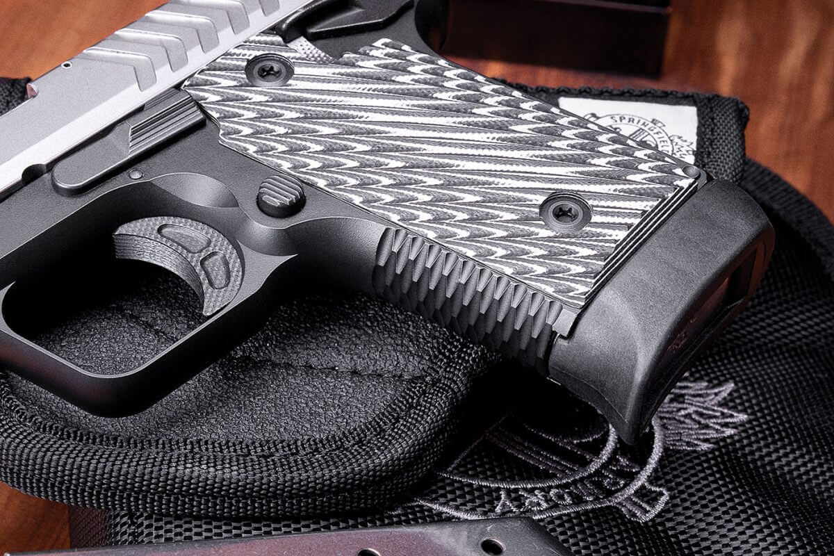 Octo-Grip and G10 grip panels on the Springfield 380 ACP pistol