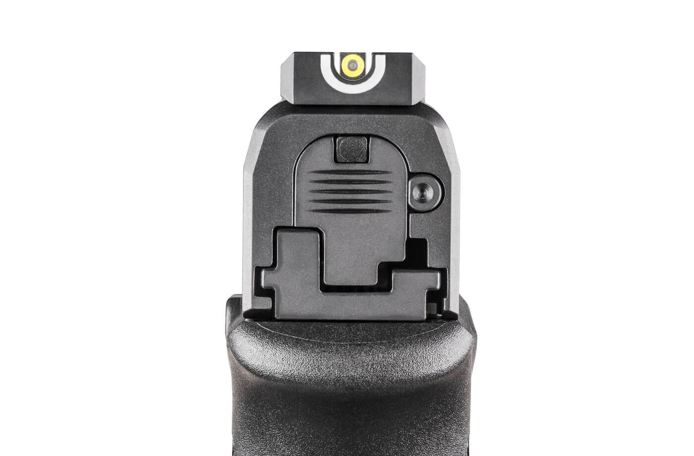 In this image, we see that the front sight visible through the u-notch rear sight even with a red dot sight installed. This is a great sights feature. Springfield Hellcat sights like the tactical rack u-dot rear sight are perfect for a personal defense weapon and home defense. Personal safety is very important when looking at Hellcat sights.