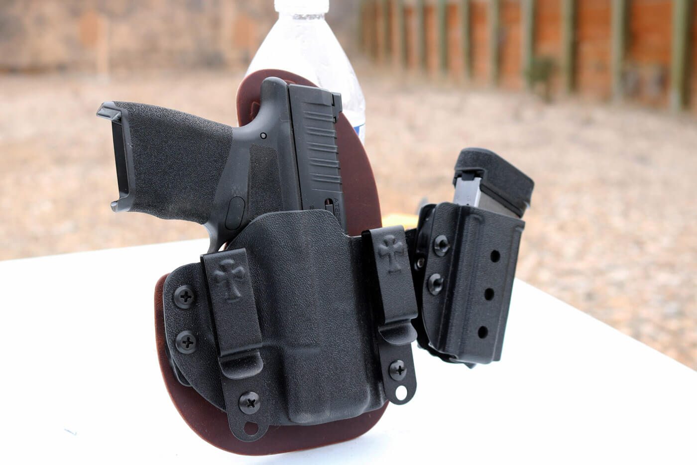 Hellcat in a Crossbreed Reckoning hybrid holster for Concealed Carry of a self-defense pistol.