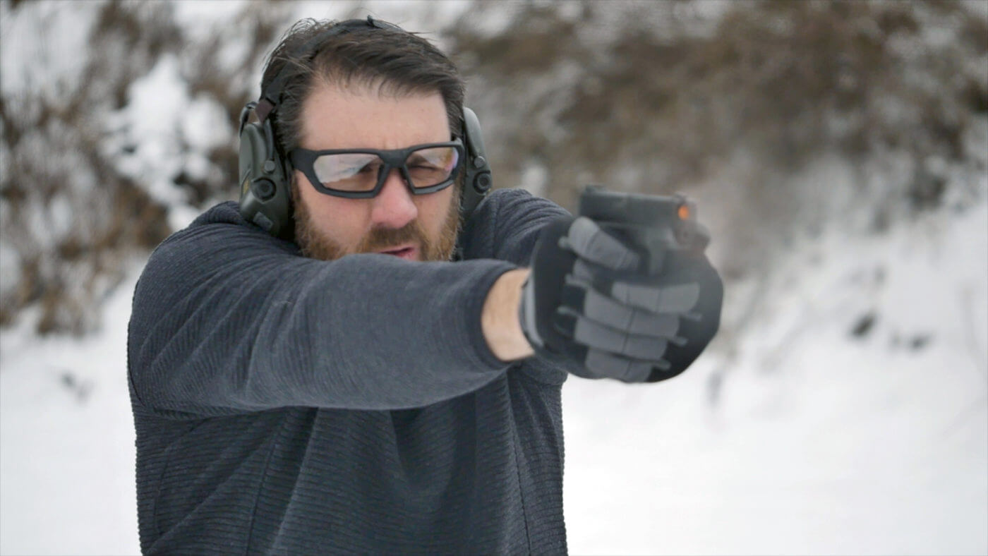 Developer of the William Drill, Paul Carlson, shooting the course in the snow