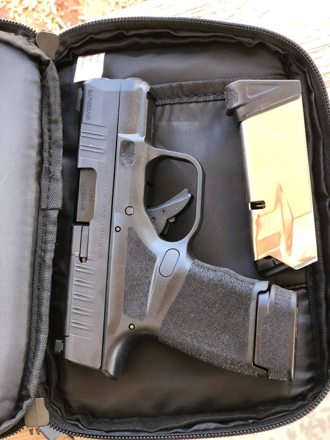 Hellcat pistol in a soft carry case