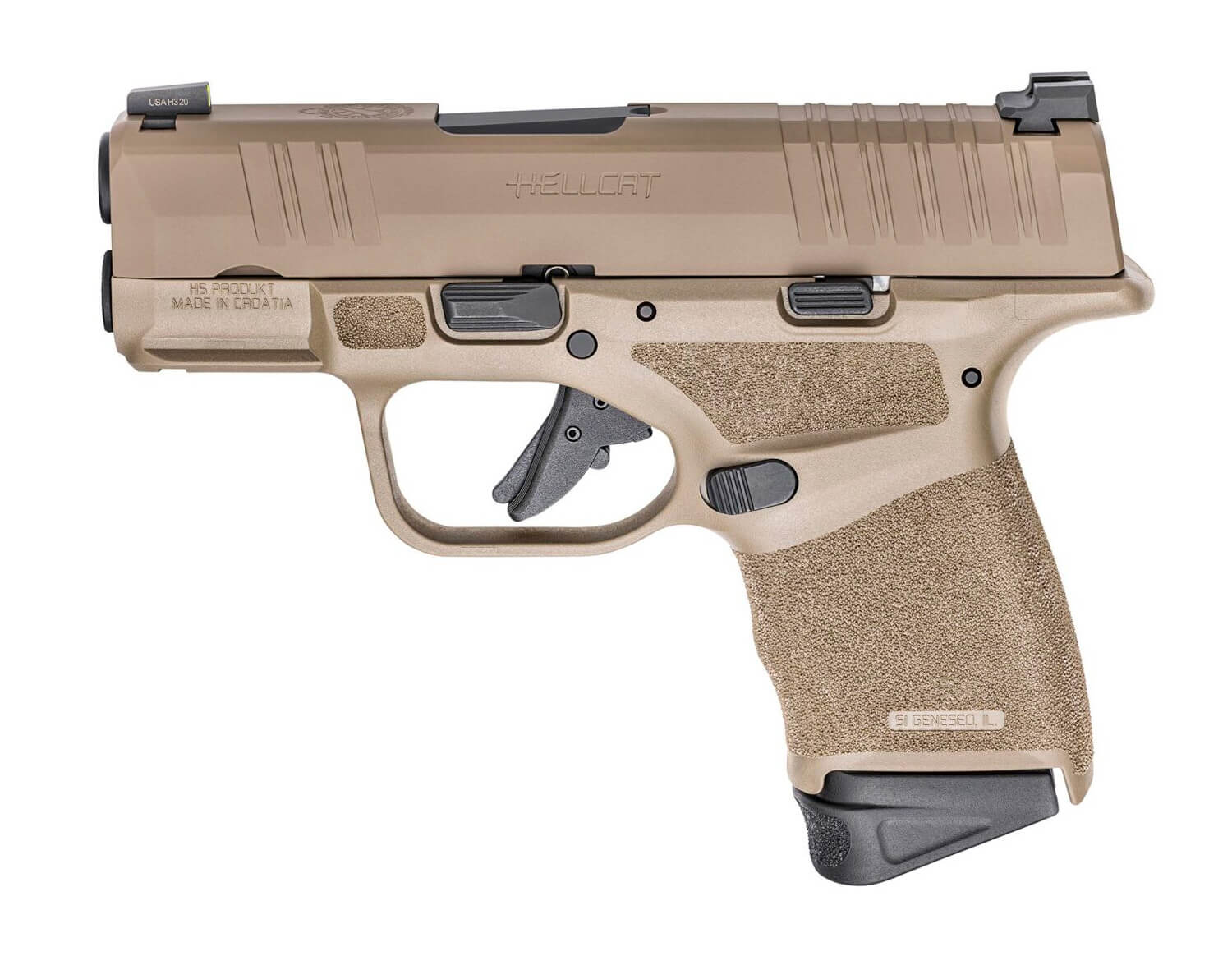 Left side image of the Springfield Hellcat with a FDE finish