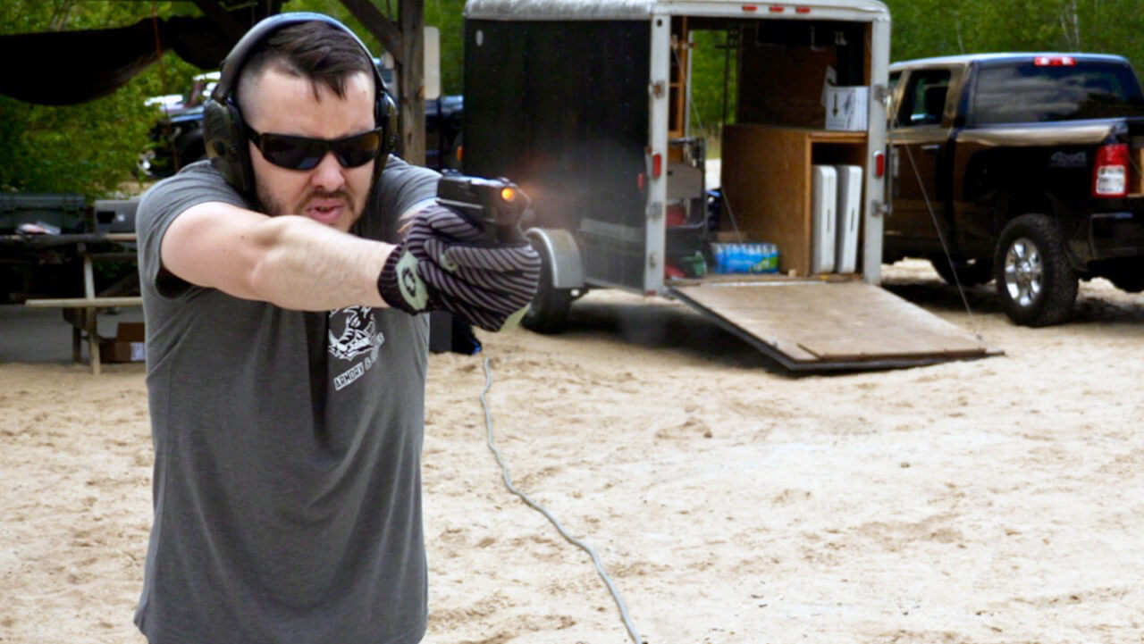 Shooting the Hellcat with muzzle blast visible