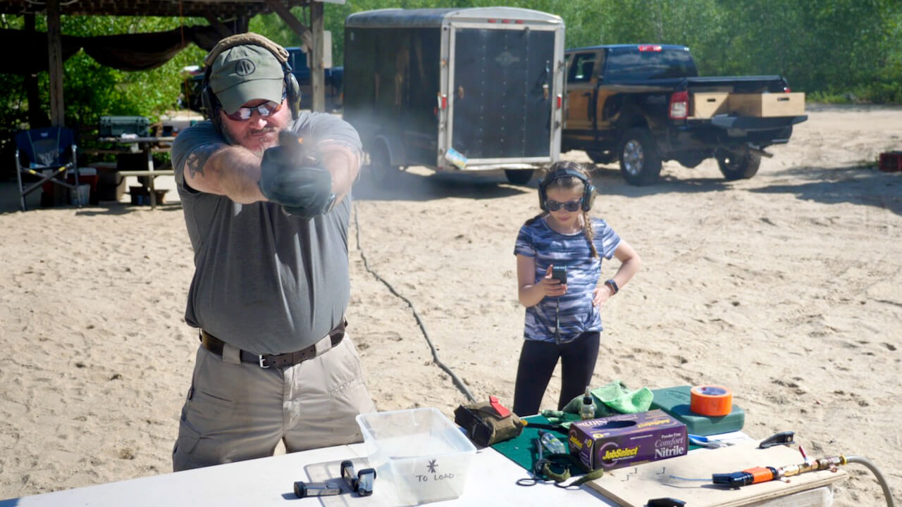 Shooting the Hellcat with a girl timing the event