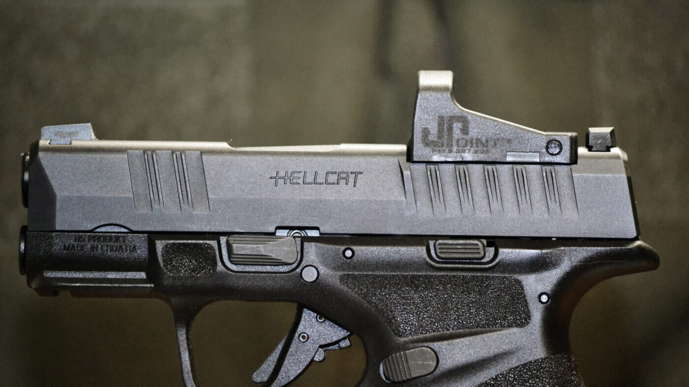 JPoint sight mounted on a Springfield Hellcat OSP pistol