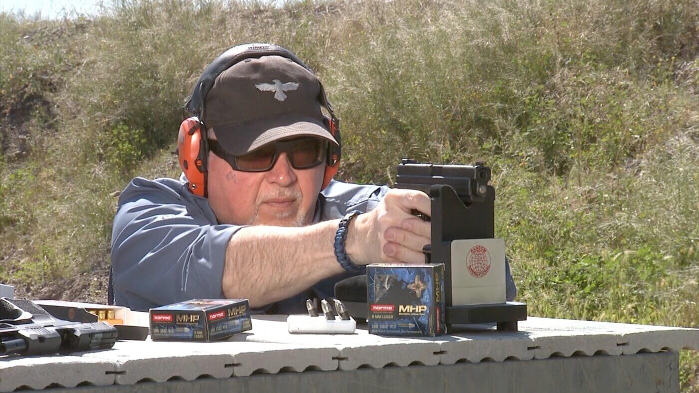 Yamil Sued testing the Norma 9mm ammo from a Springfield XD handgun