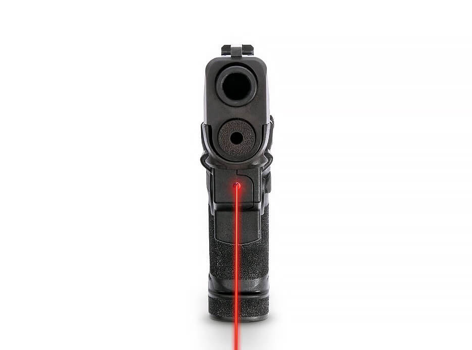 Front view of the red laser activation