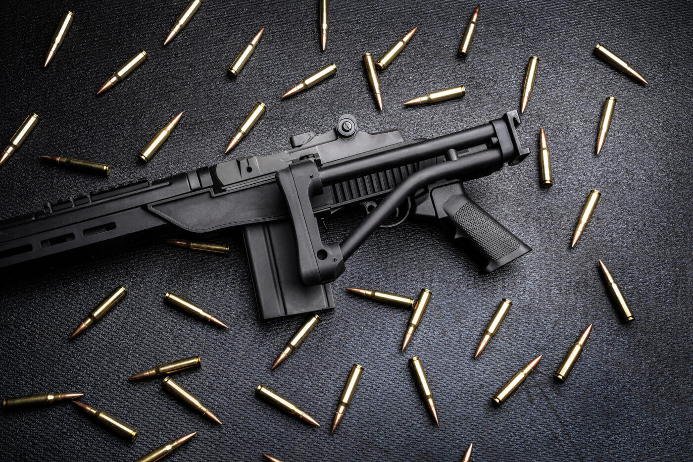 Shown is the Delta 14 Chassis system, an M1A folding stock that works well with the SOCOM 16.