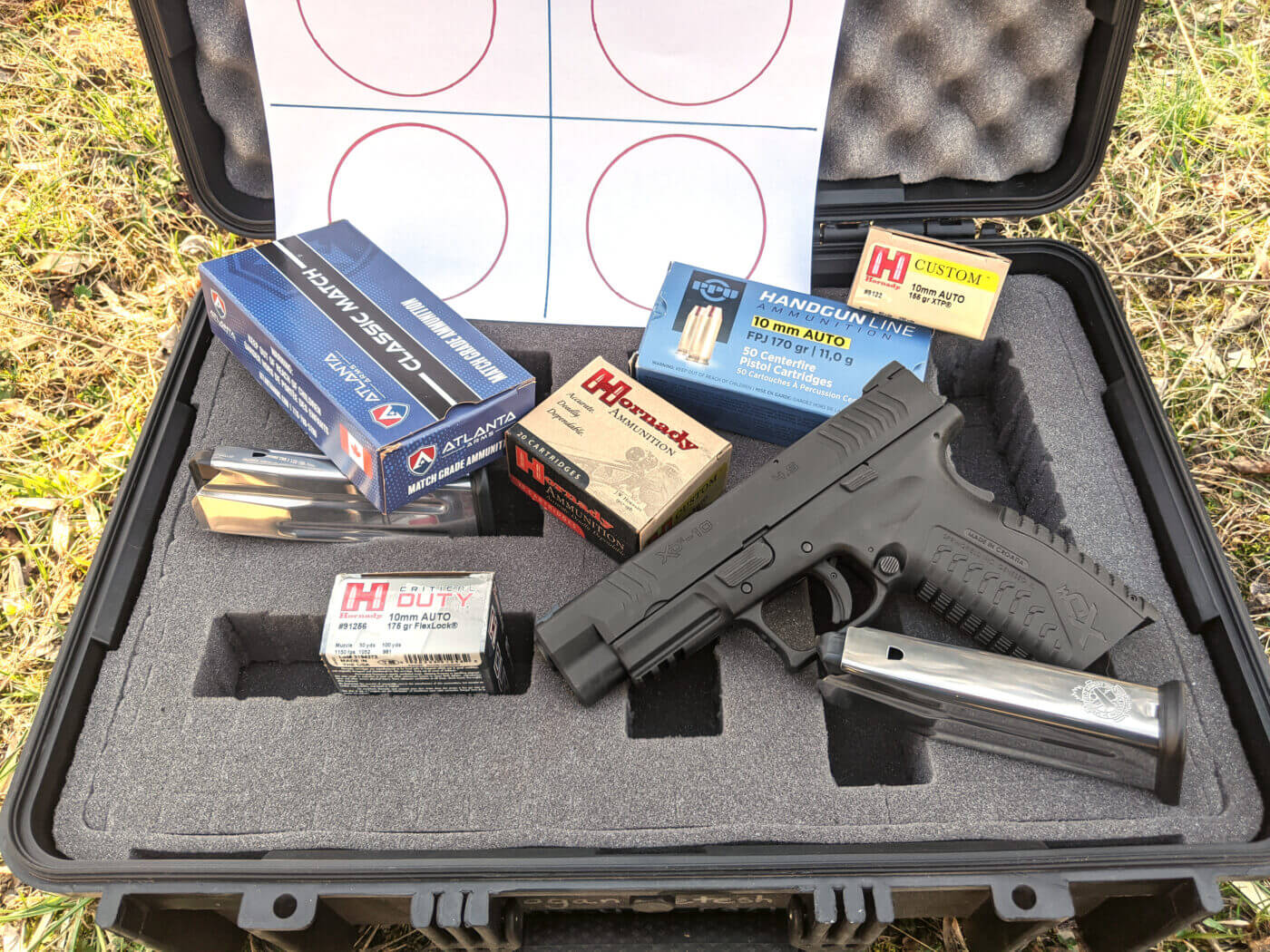 Setting up to test 10mm ammo with the Springfield XD-M pistol