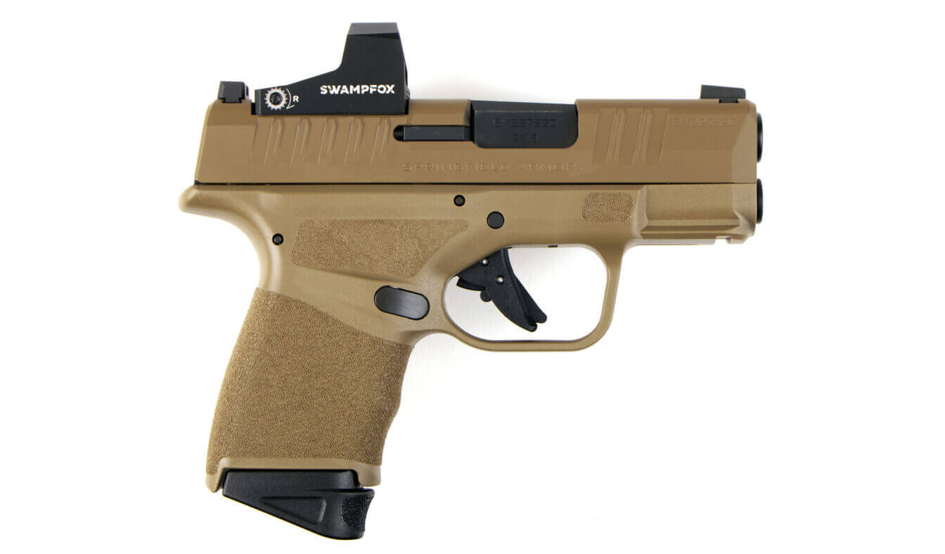 Side view of the Swampfox Sentinel mounted on a FDE colored Hellcat