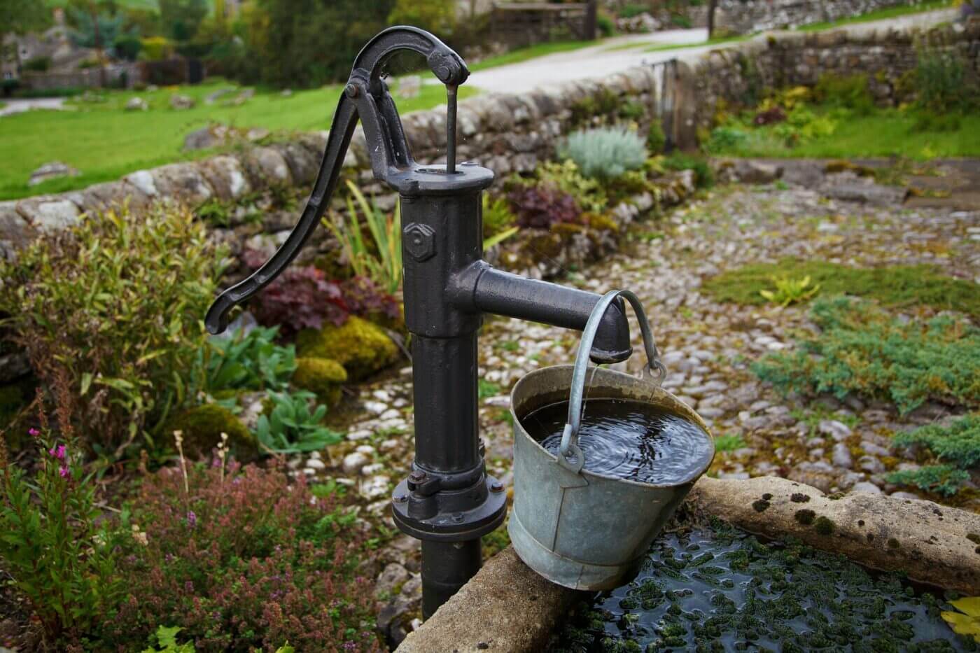 Hand pump at a well