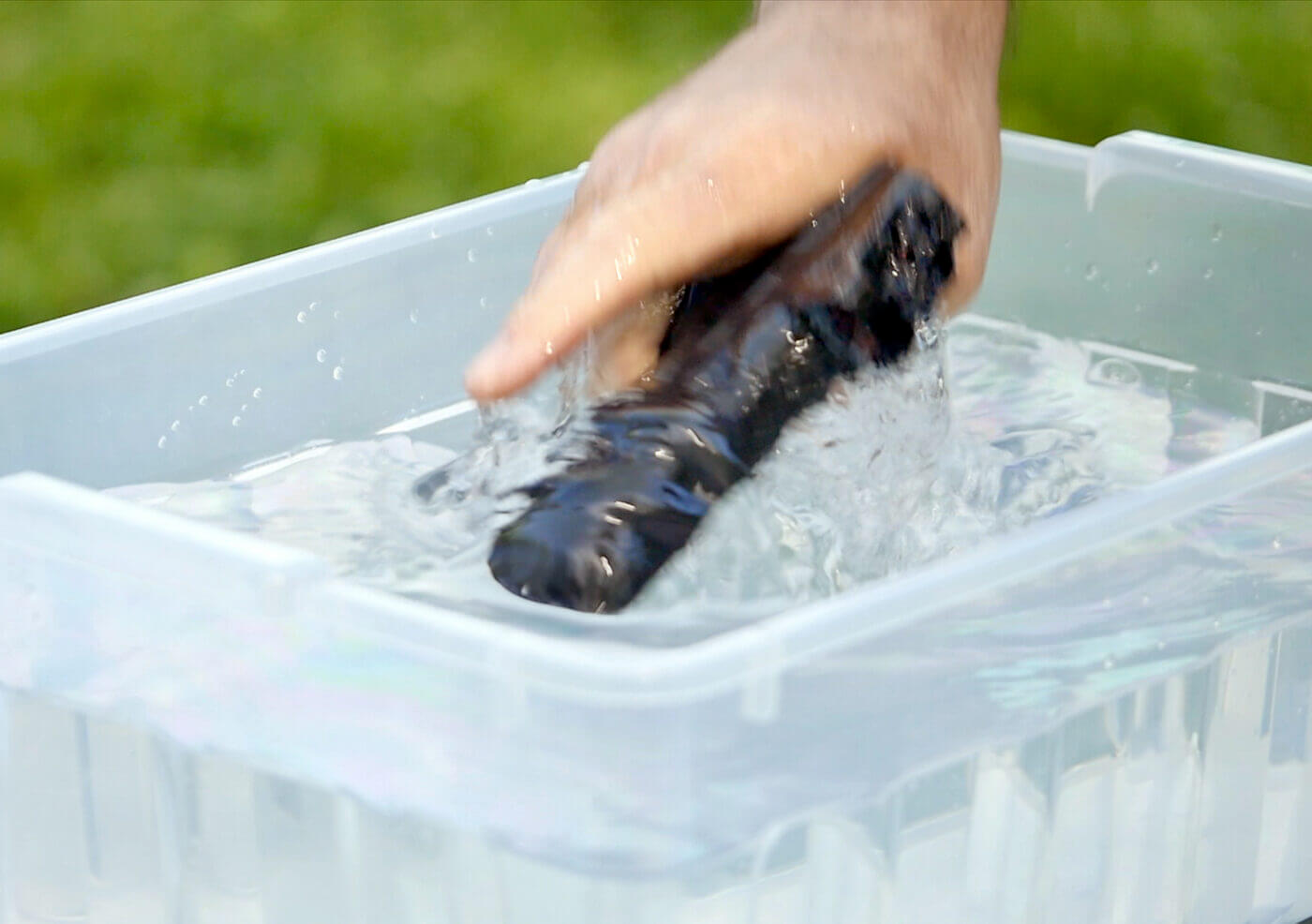 Dunking the Shield RMSw into a bucket of water