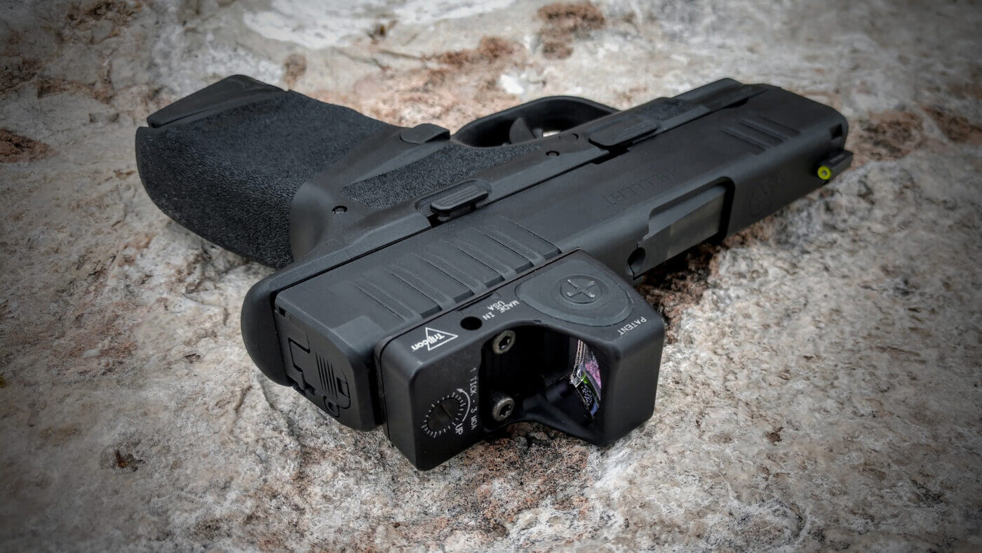 Springfield Hellcat with a Trijicon RMRcc mounted to the slide