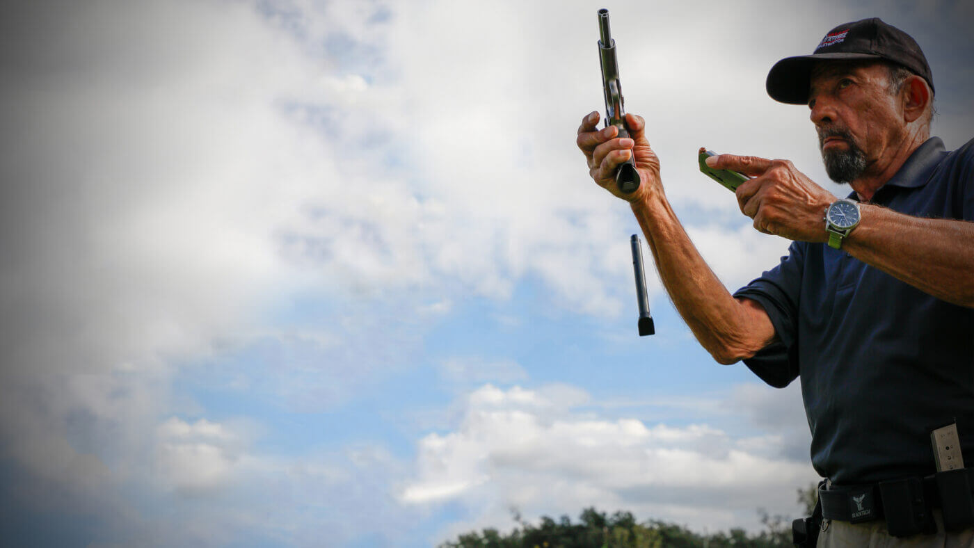 Massad Ayoob with Blade-Tech Holster and a 1911 pistol