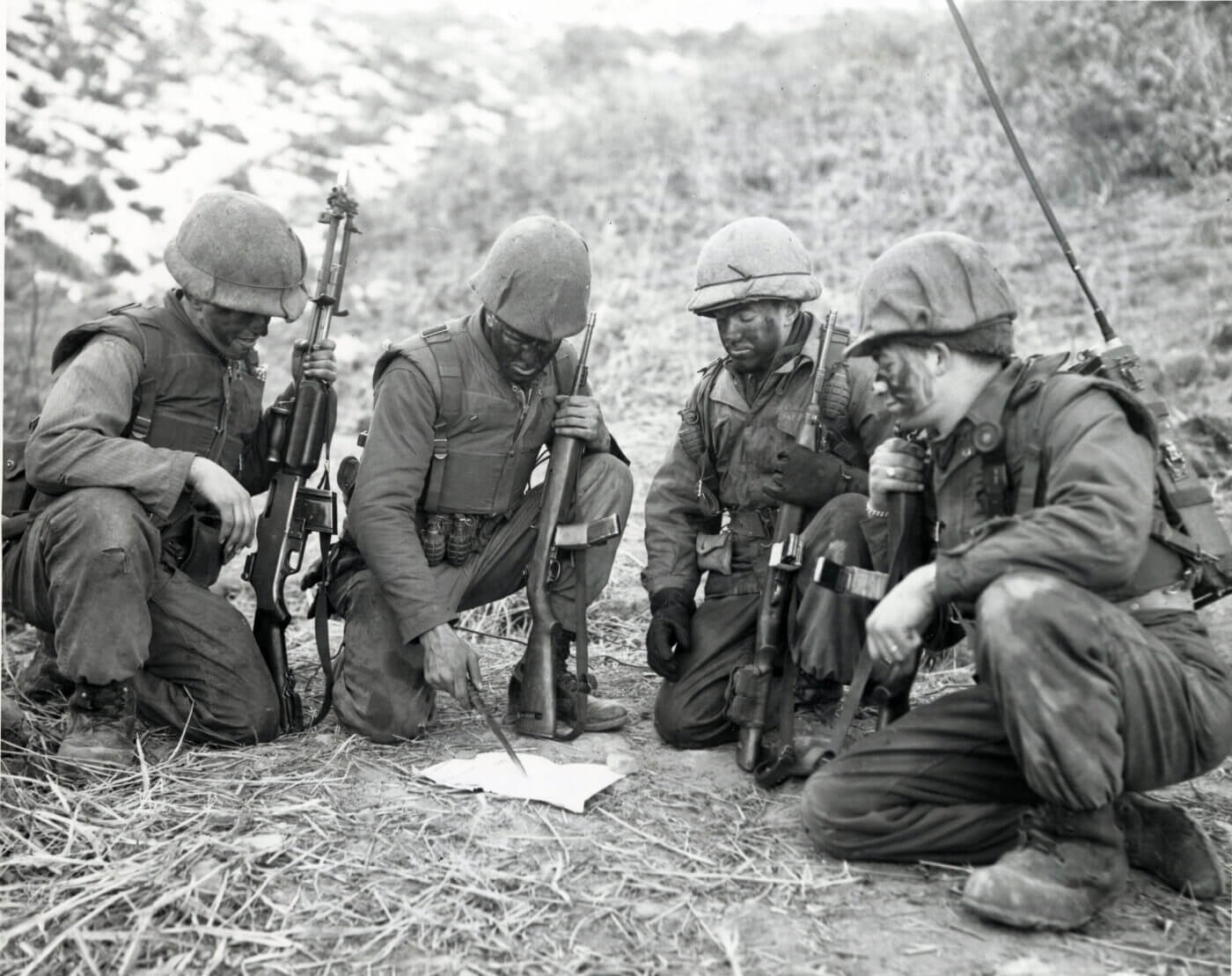 M2 Carbines in Korea, along with a BAR rifle