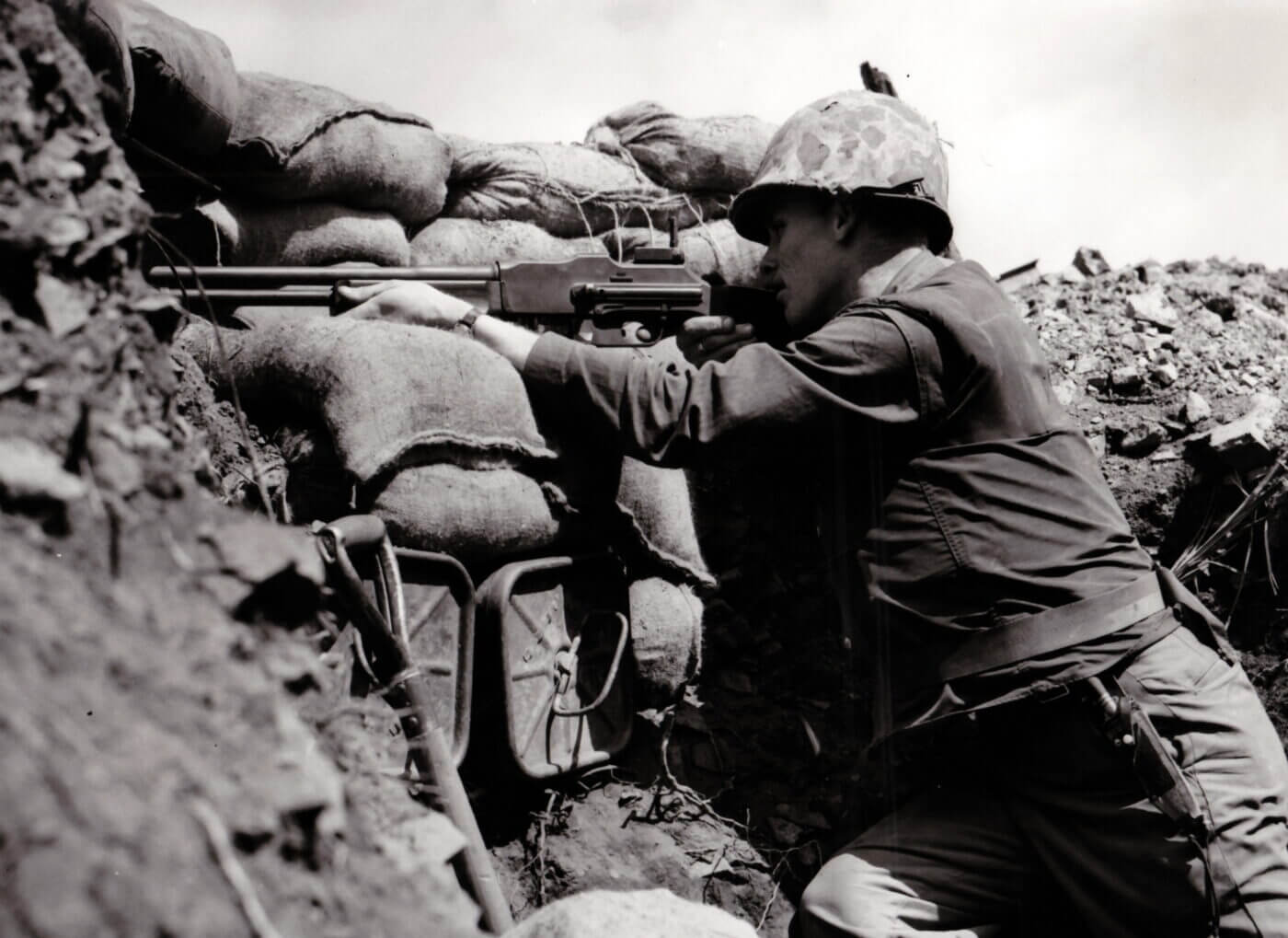 U.S. Marines in Korea at a bunker ridgeline