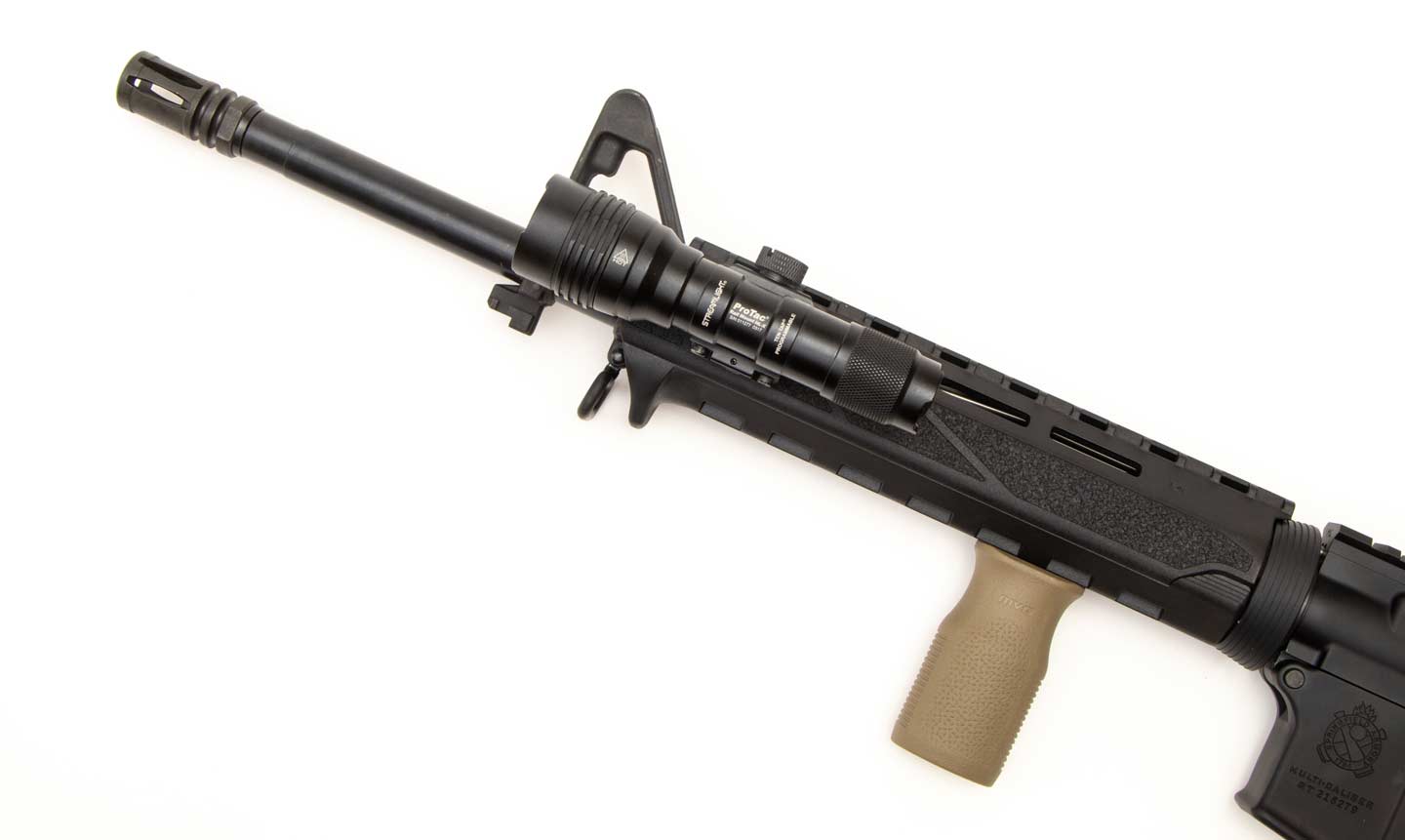 Mounted flashlight on a home defense rifle