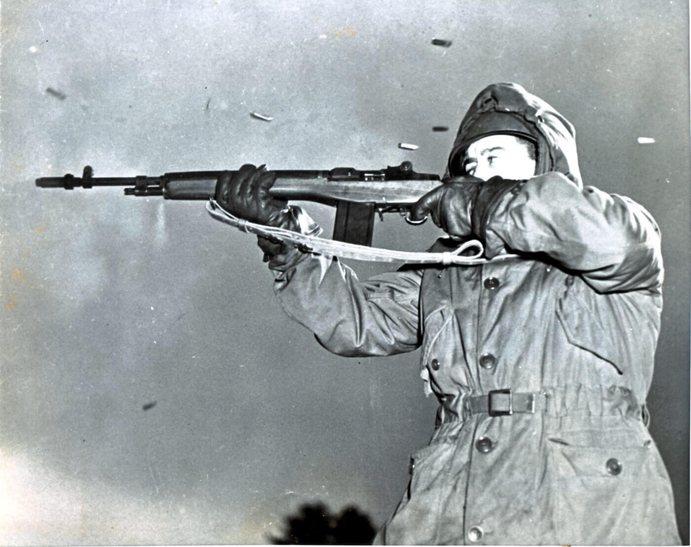 U.S. soldier firing an M14 in January 1952