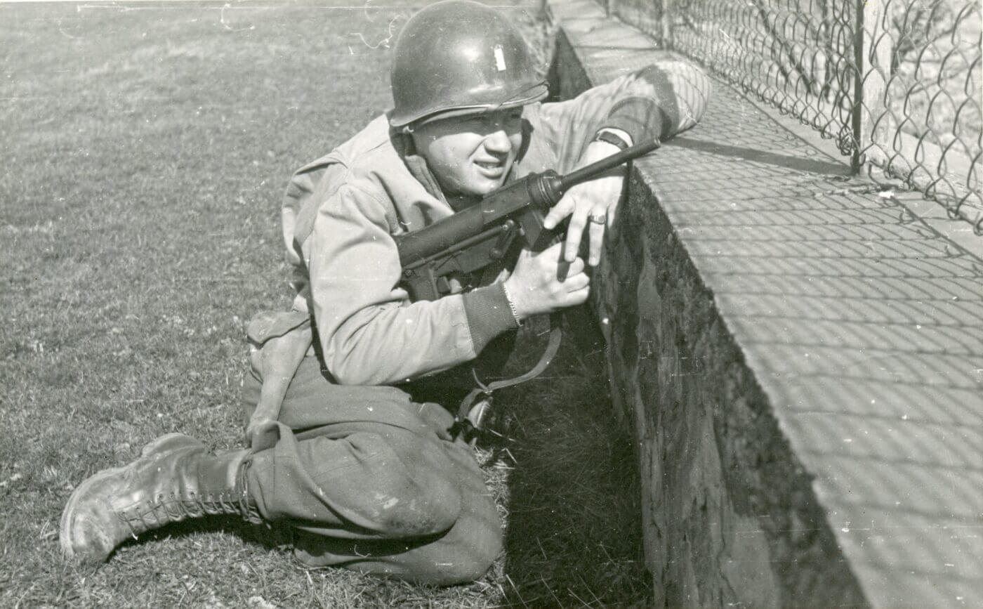 US Army lieutenant armed with a M3 SMG in Germany