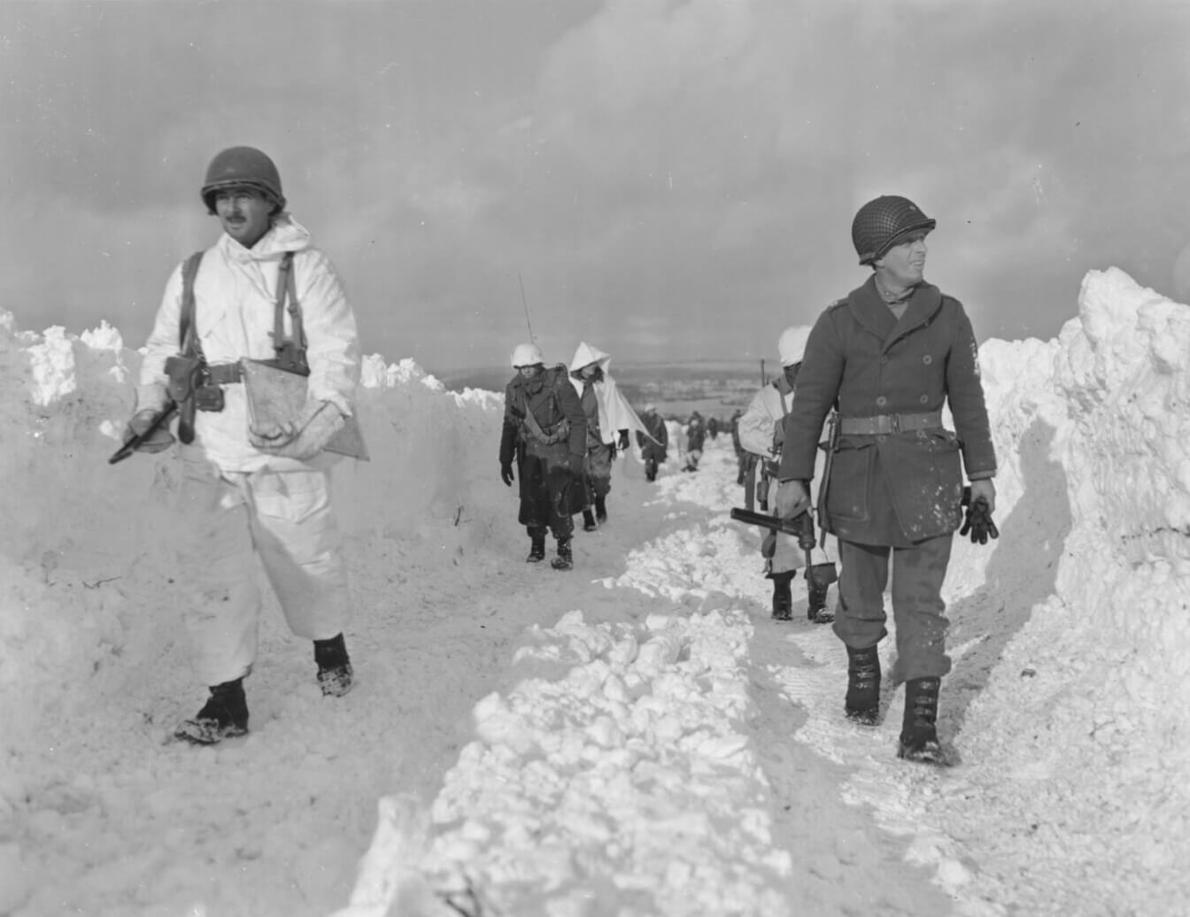 Battle of the Bulge: M3 SMG in snow outside of Bastogne