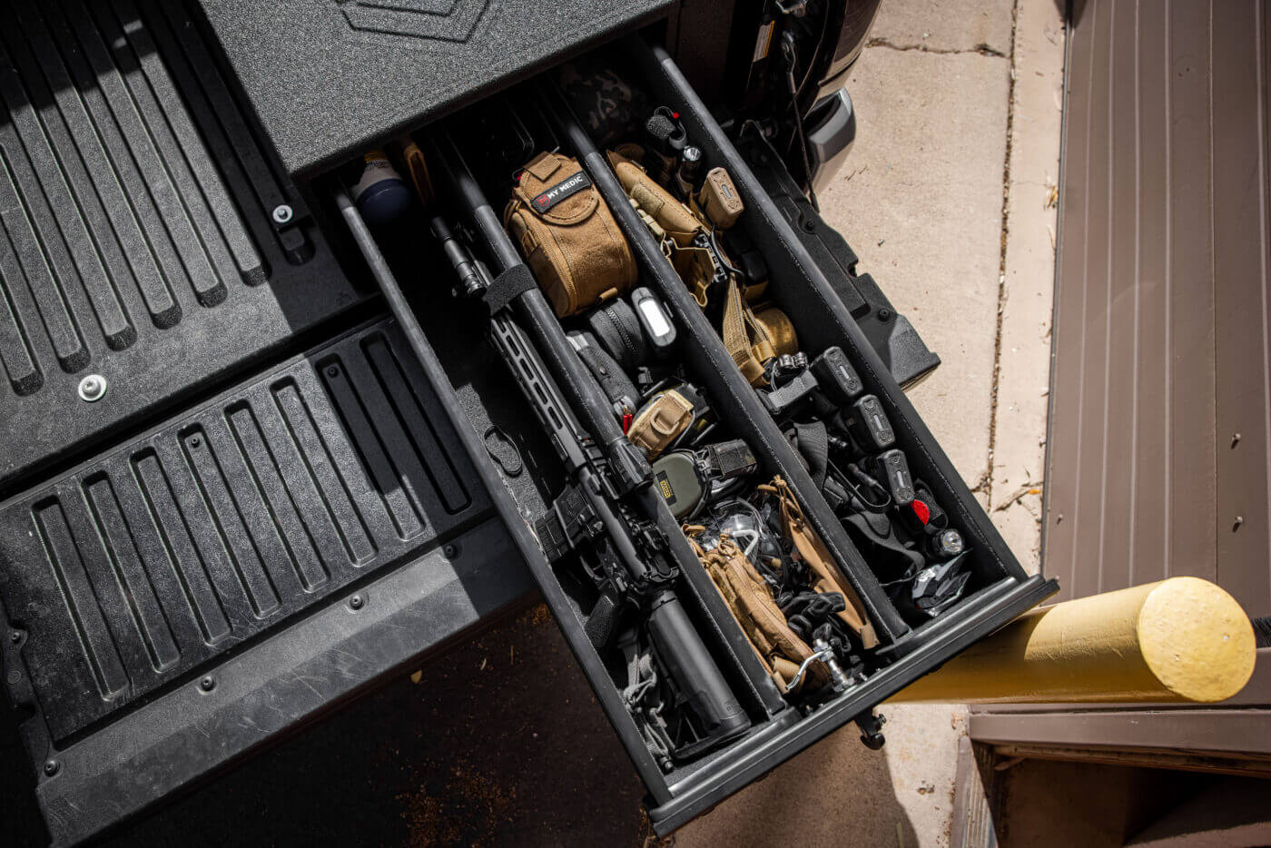 Gear stored in a half-width Truck Vault