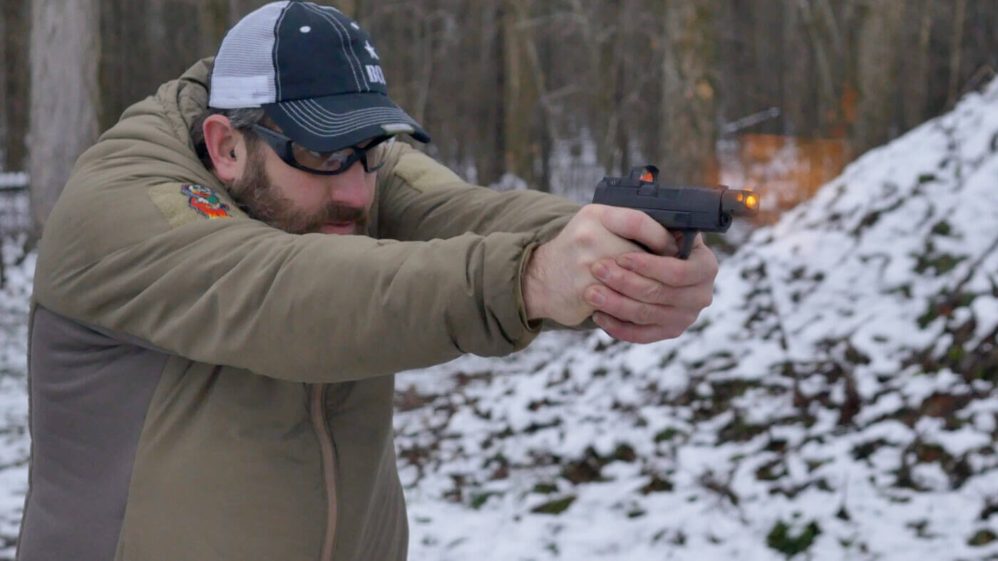 Shooting the Hellcat RDP at the range with muzzle flash visible