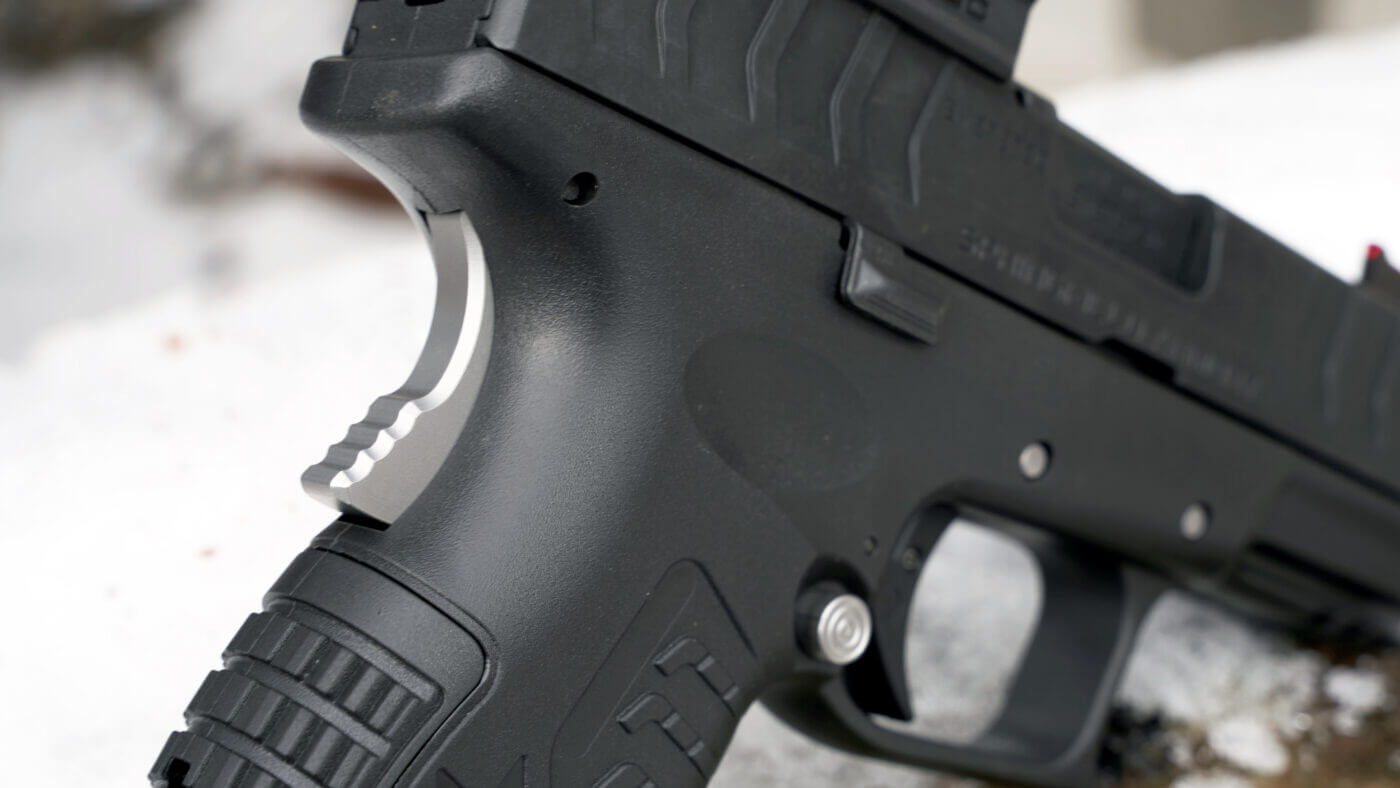 Custom stainless steel grip safety for an XD-M Elite pistol