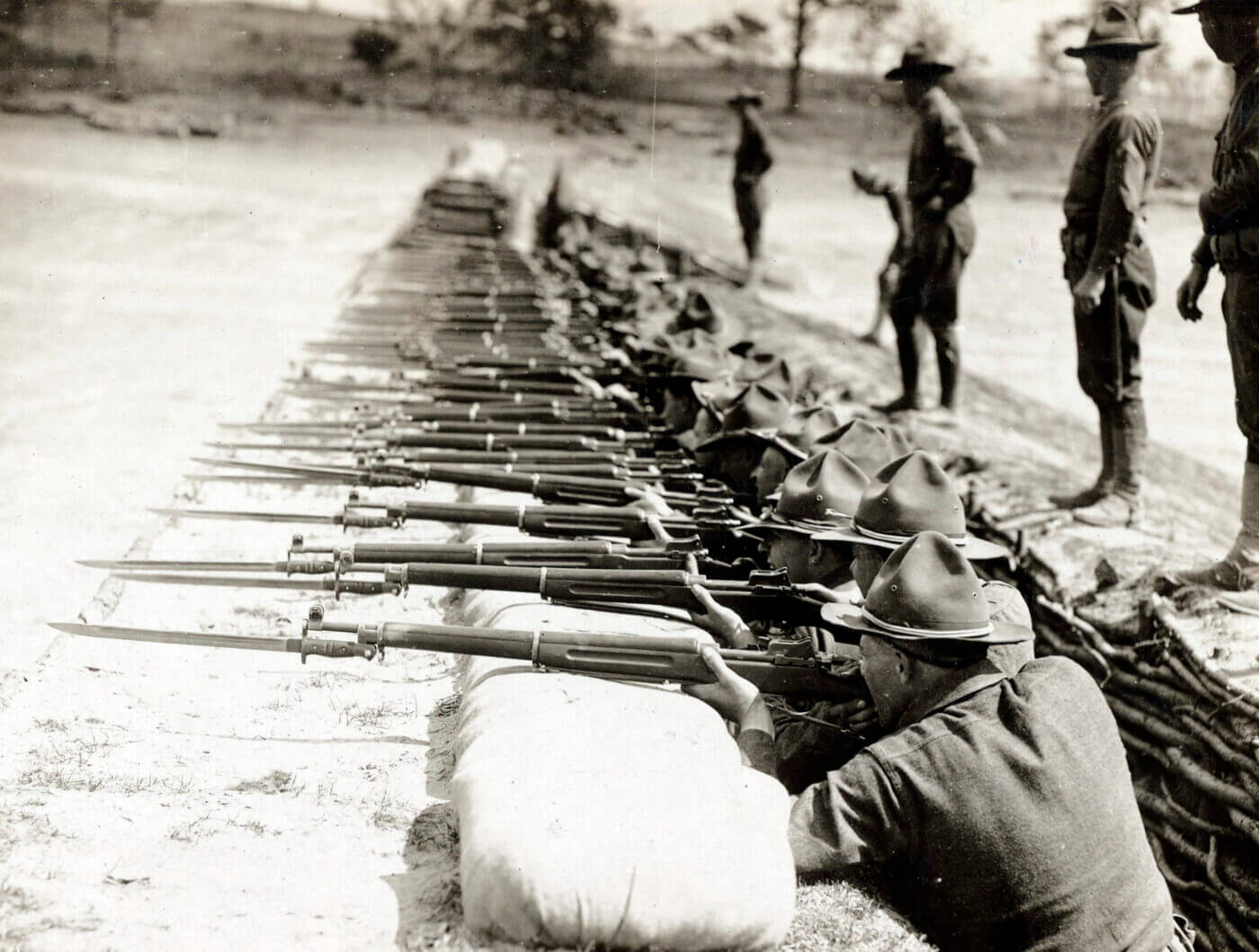 Soldiers at Camp Meade in rifle training