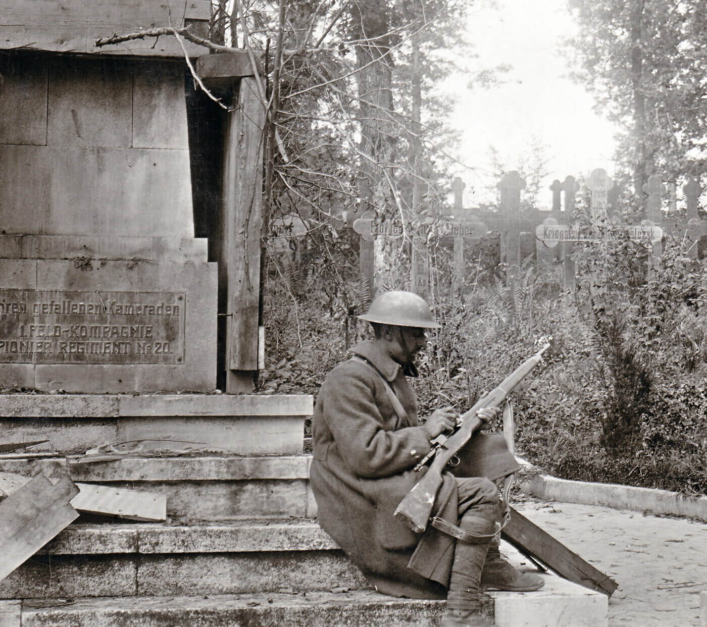 U.S. soldier cleaning M1917 rifle