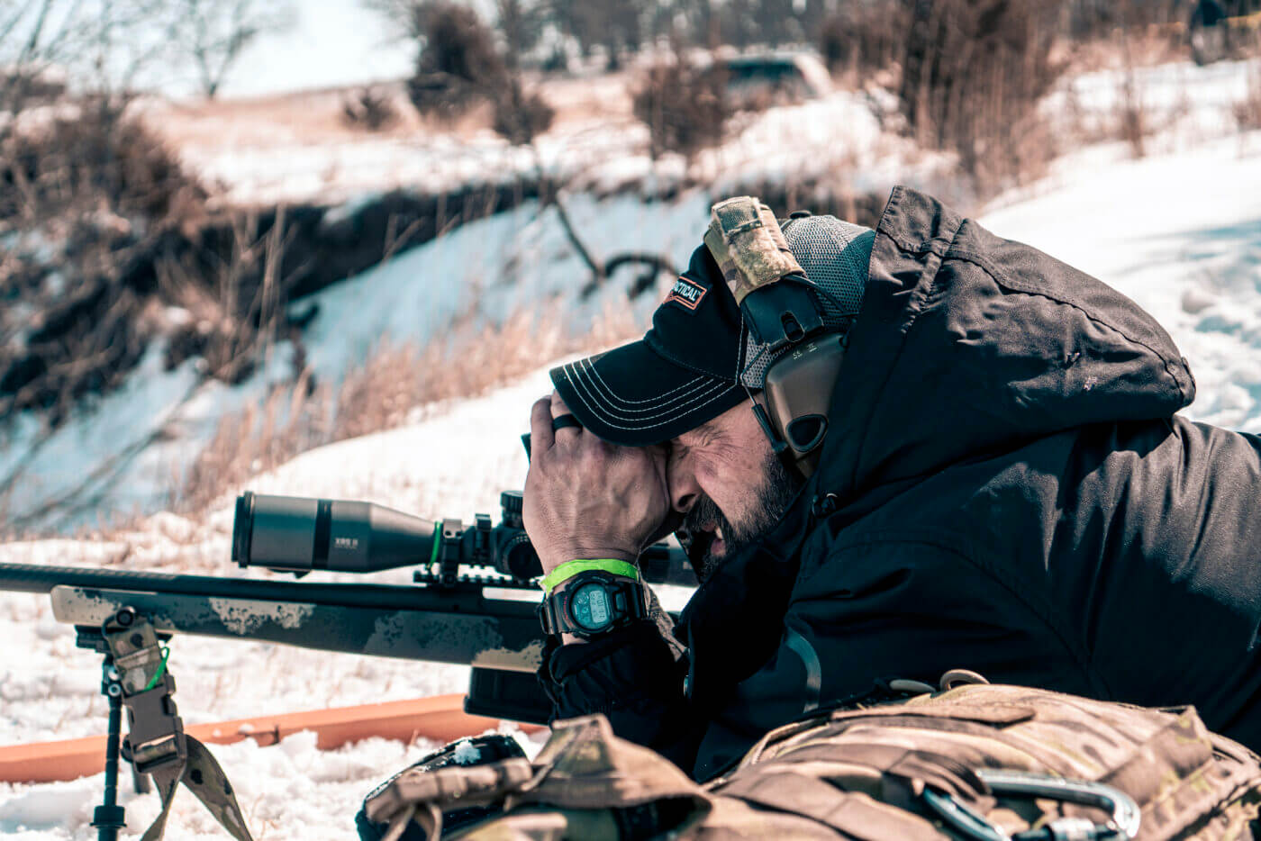 Hunter with binoculars