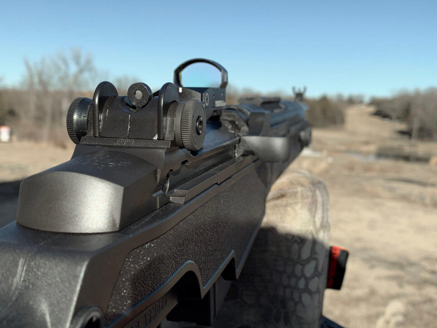 Red dot sight mounted on M1A SOCOM 16 CQB