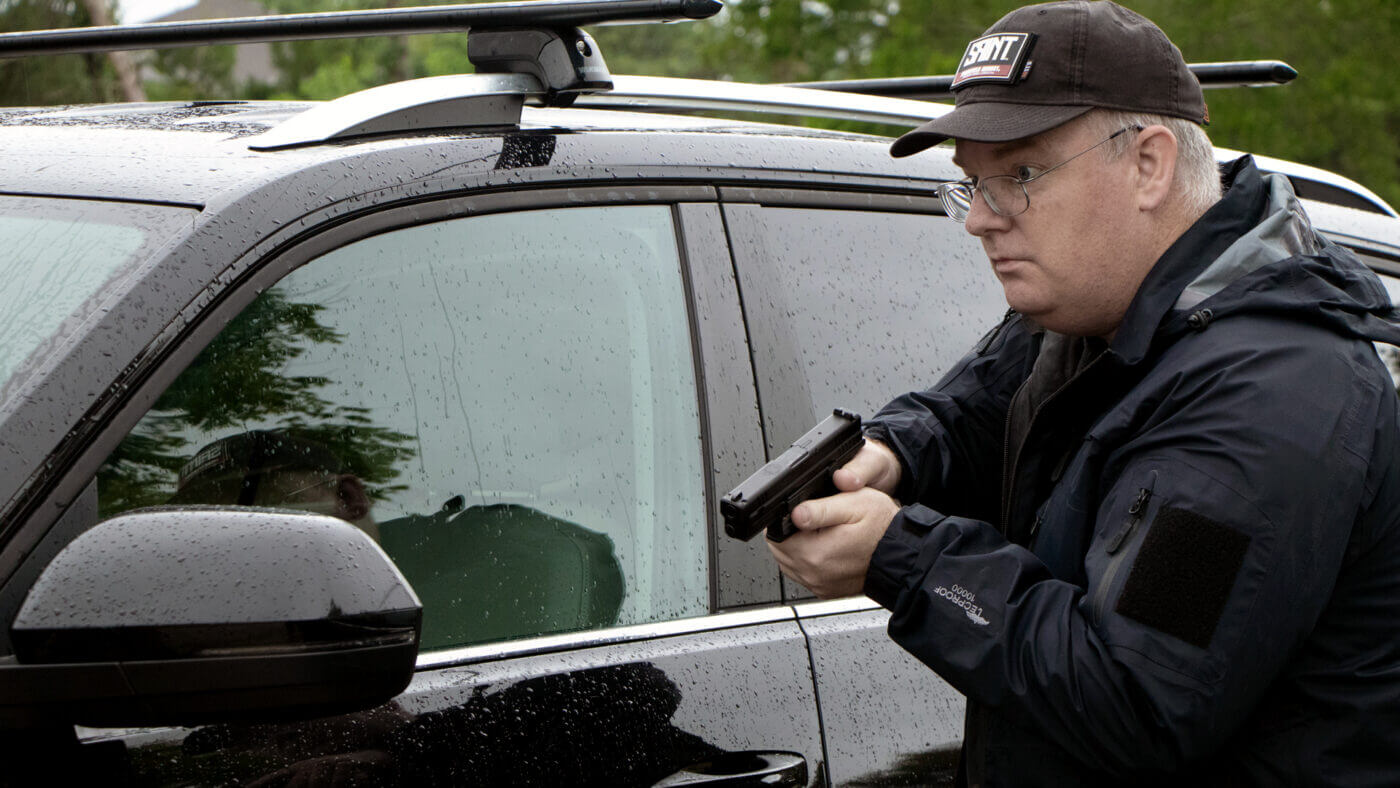 Springfield XD pistol outside a vehicle