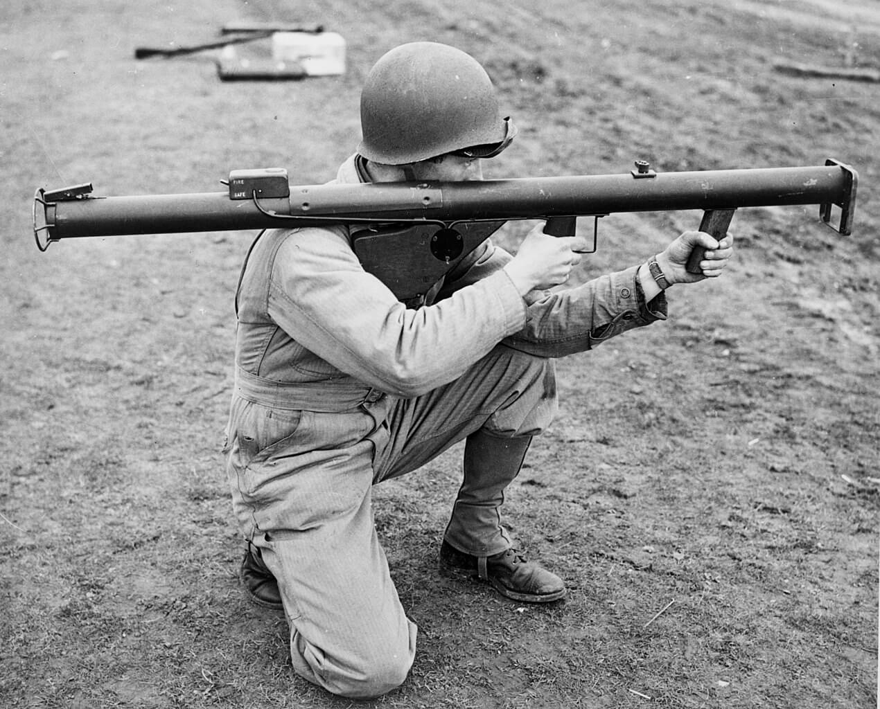 U.S. soldier firing a bazooka