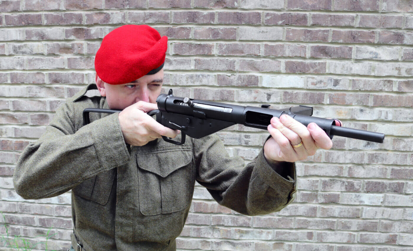 British paratrooper with a Sten SMG