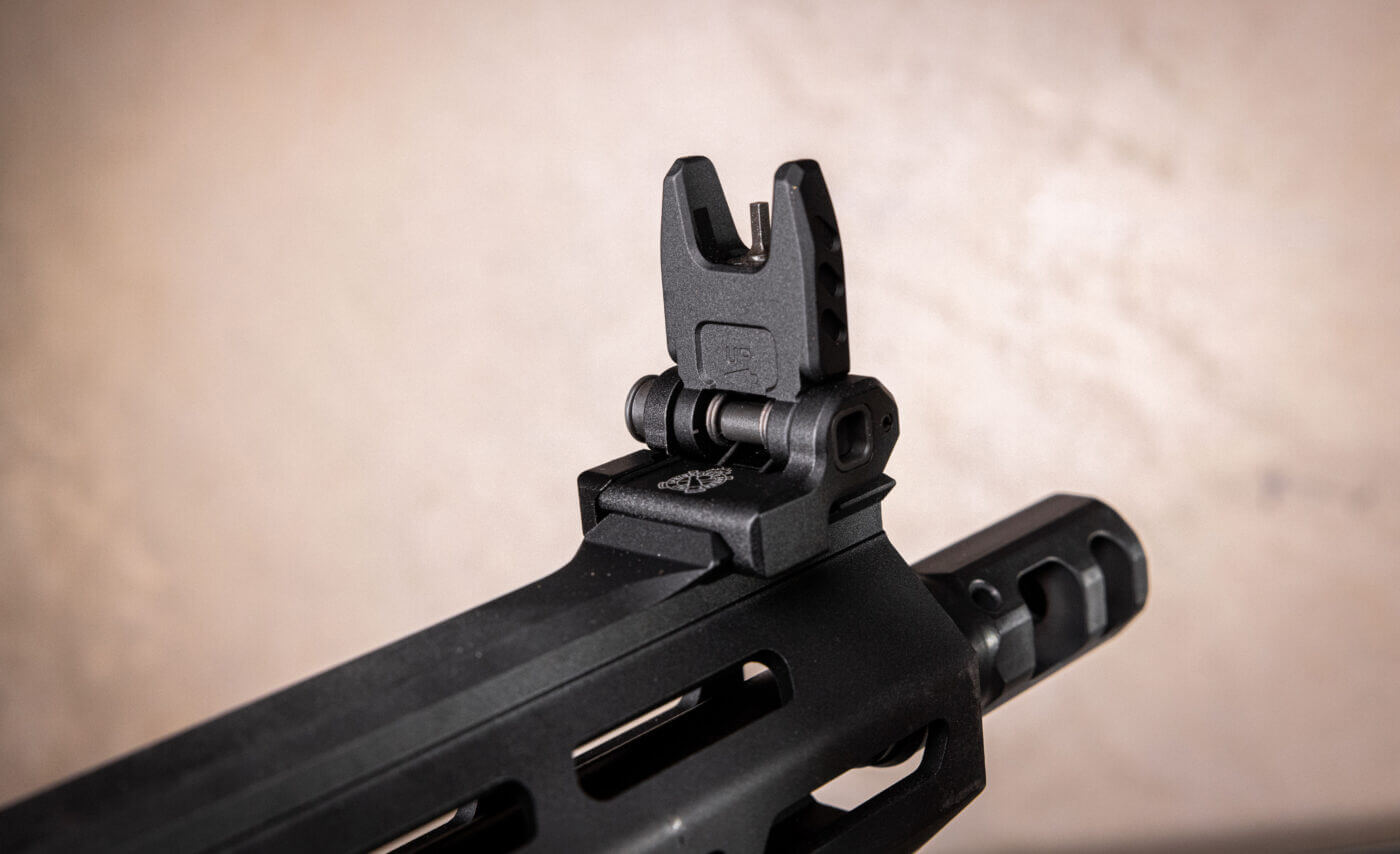 Flip up front sight on SAINT Victor rifle