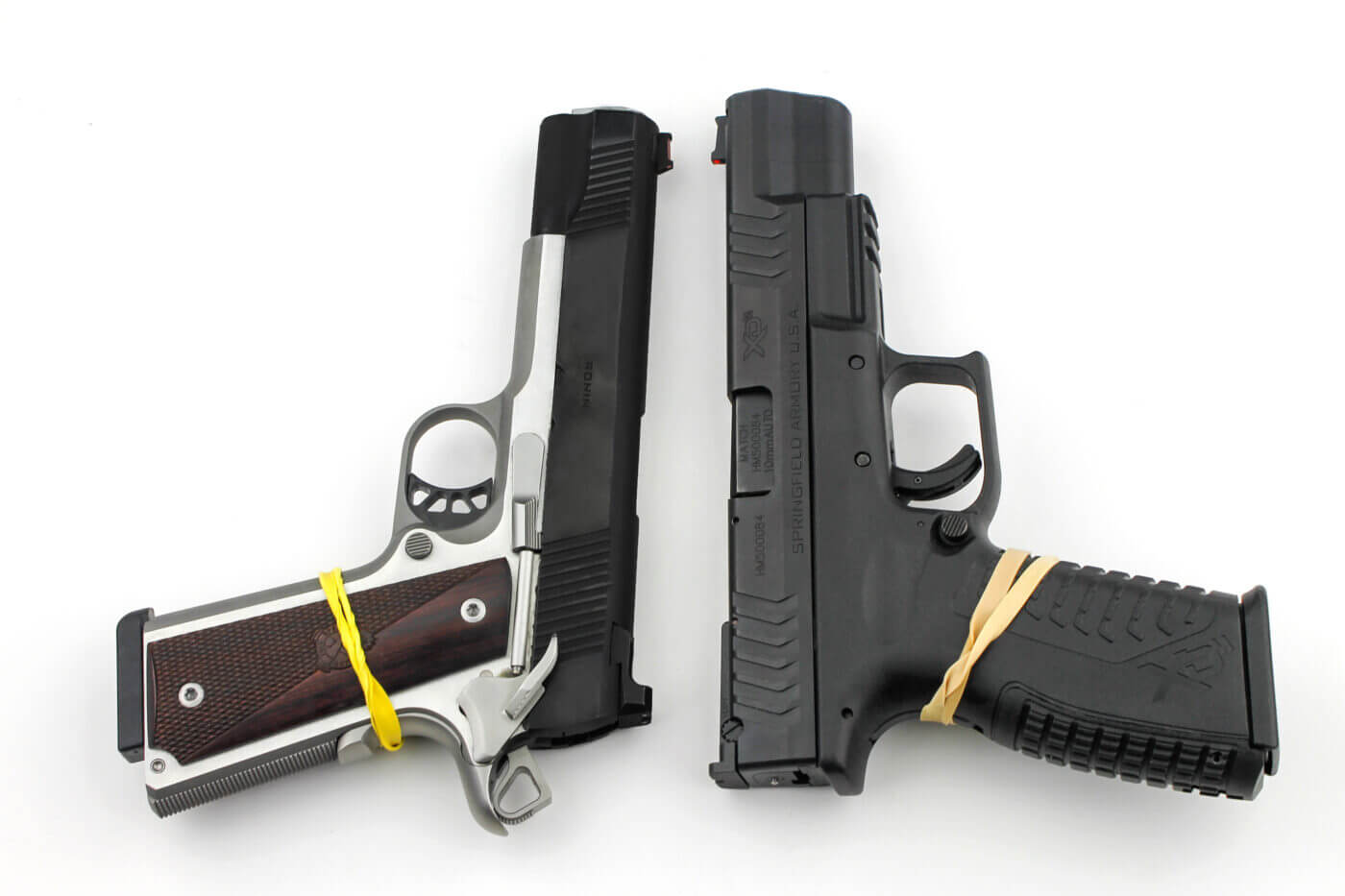 Examples of bad gun modifications as demonstrated by the author Massad Ayoob. These kinds of bad handgun mods are enough to raise the hair on your head or flip your toupee.