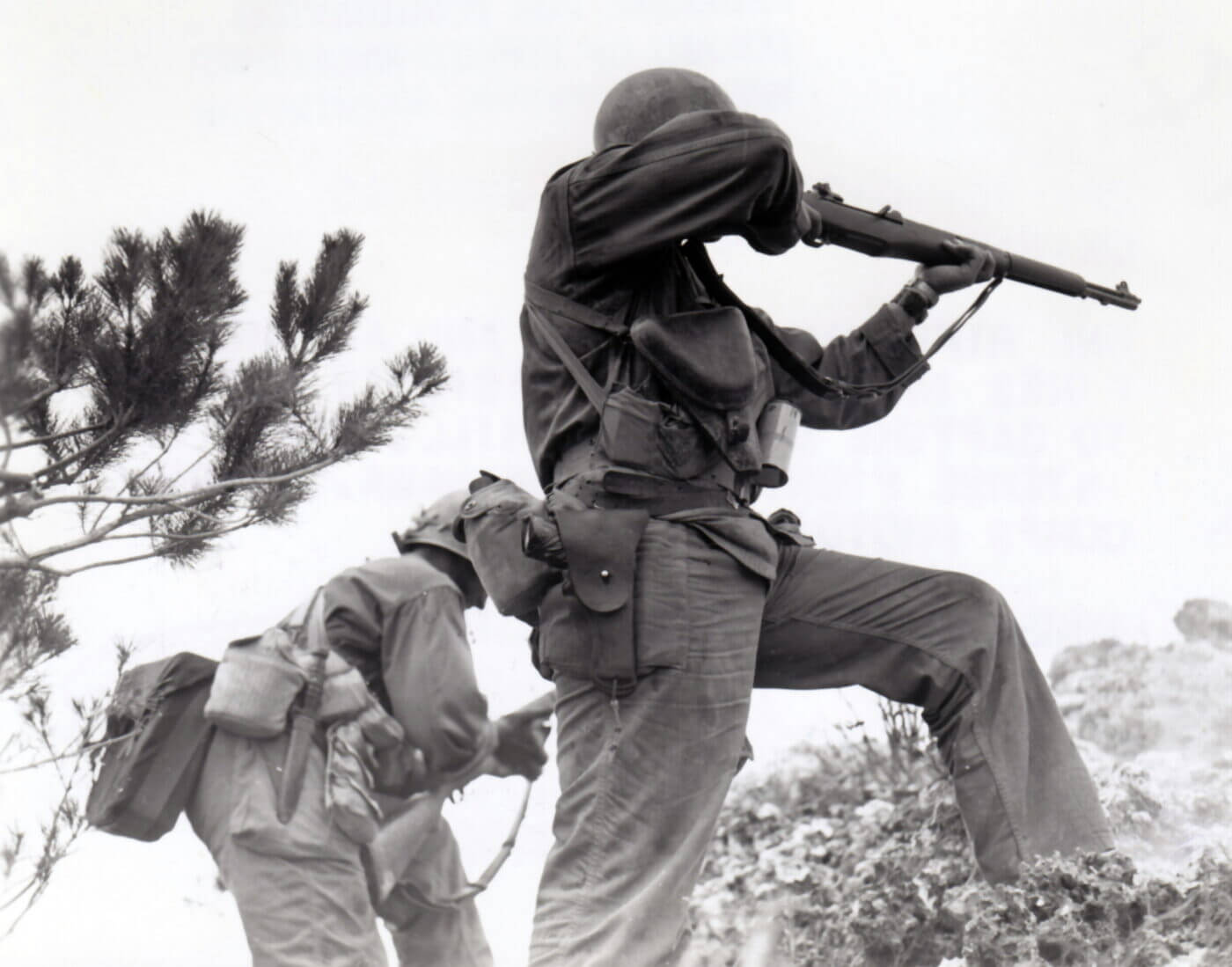 US Marine on Okinawa shooting a M1 Garand