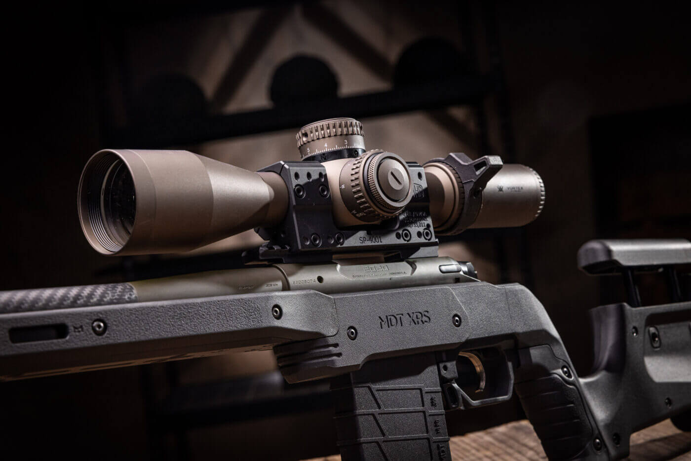 Virtex scope mounted on Springfield Armory Model 2020 Waypoint rifle in a MDT chassis