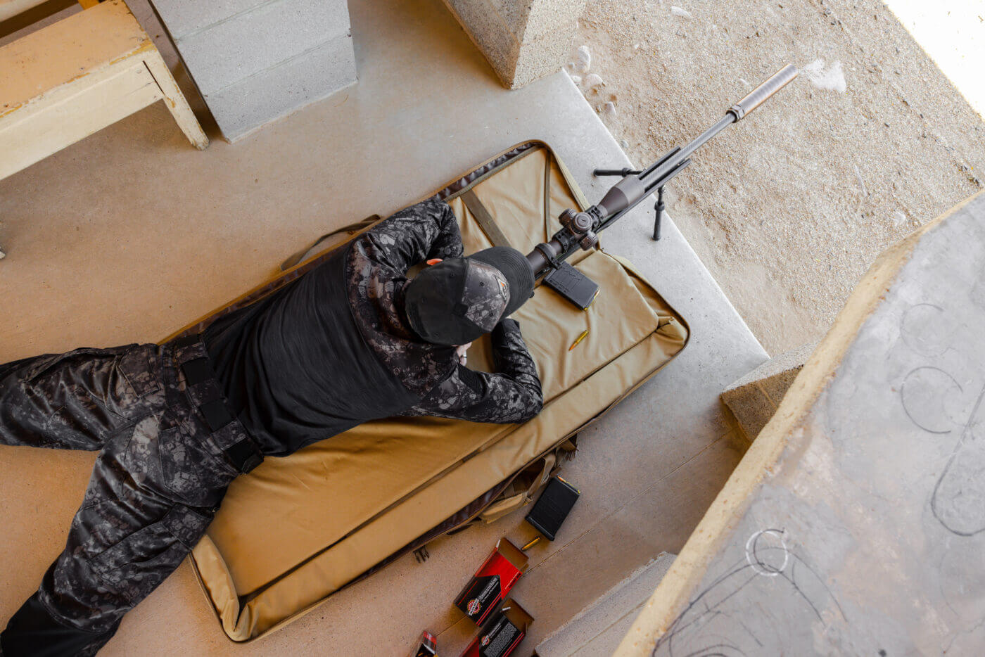 Shooting rifle from prone position with cold bore