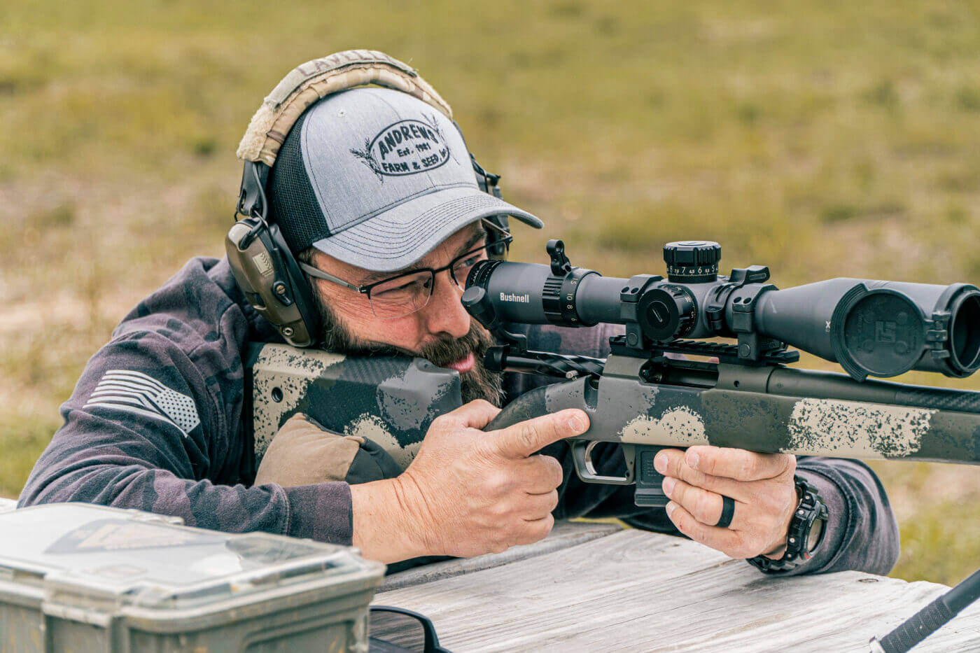 Man shooting rifle with good eye relief