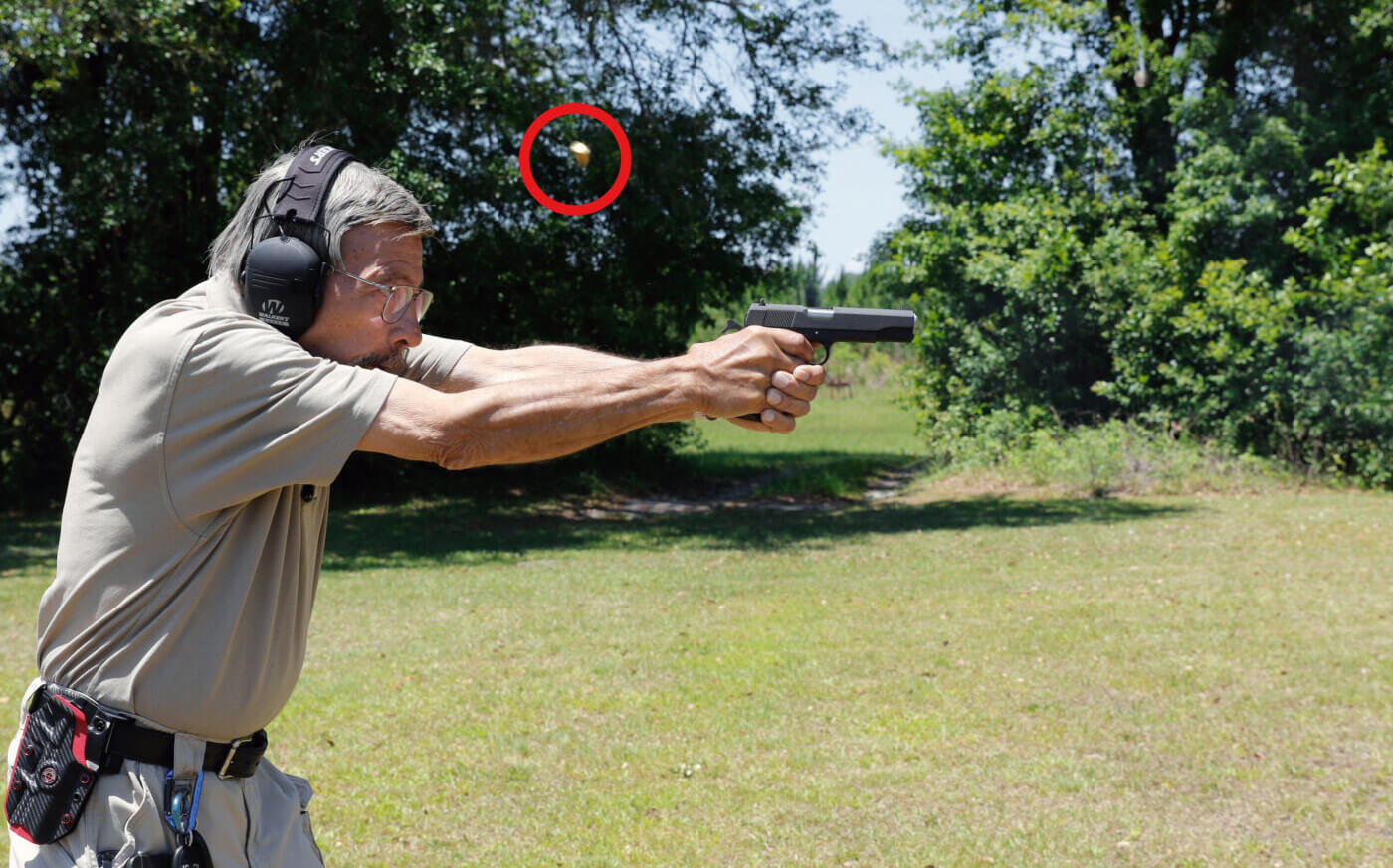 Shooting a Springfield Armory 1911 on the range