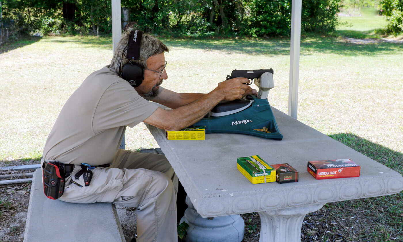 Ayoob shooting the Springfield 1911 for accuracy test