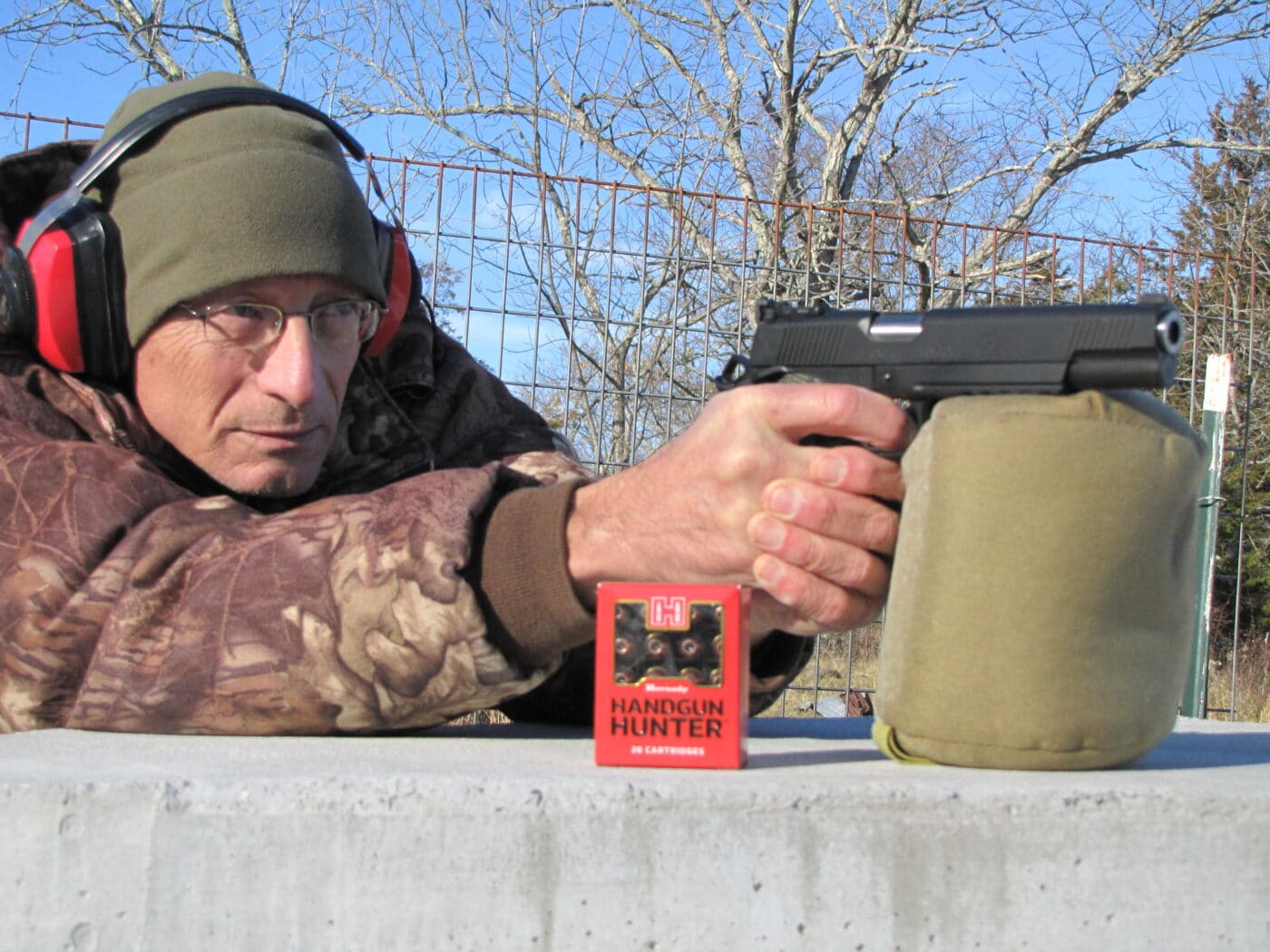 Man range testing the Hornady Handgun Hunter ammo